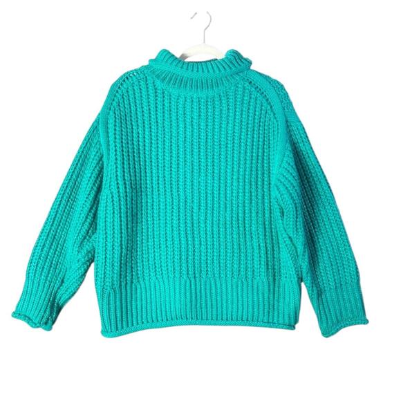 POL Chunky Knit Turtleneck Sweater Teal Green Women’s Cozy‎ Pullover M - Picture 3 of 12